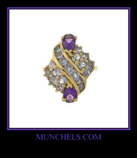 LADIES 14K SOLID YELLOW GOLD IOLITE AND AMETHYST RING  