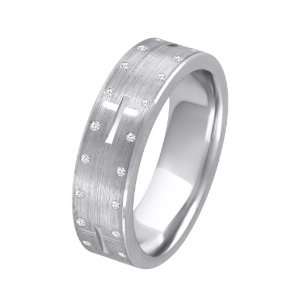  Sterling Silver Etched Cross 1/3ct Diamond Wedding Band 
