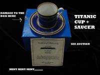 TITANIC COLLECTION DEMITASSE ROYAL BLUE & WHITE CUP & SAUCER FIRST 