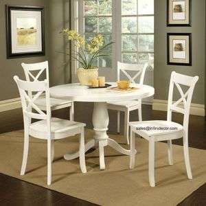 5P White Finish Round Dining Table and Chair Set 07160  