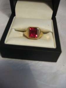 18kt HGE Mens Simulated Garnet Gold Ring,Size 9  