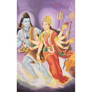  Shiva Parvati   Water Color Painting on Cotton Fabric 