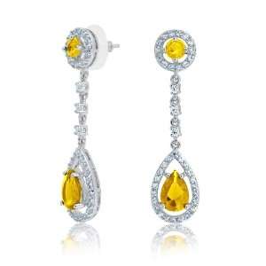 Bling Jewelry Canary Yellow Citrine Color CZ Teardrop Crown Chandelier 