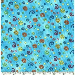  45 Wide Doodle Bugs Swirls Turquoise Fabric By The Yard 
