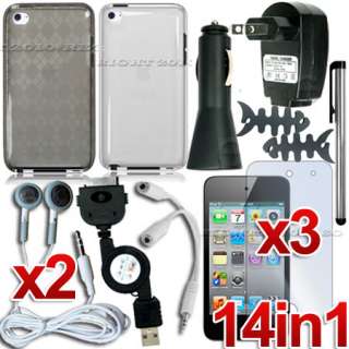 14 ACCESSORY CASE+CAR WALL CHARGER FOR IPOD TOUCH 4TH 4  