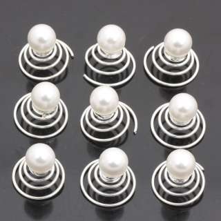 12 White Faux Pearl Wedding Hair Twists Spins Clips 671  