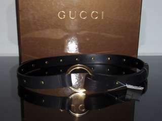 100% AUTHENTIC GUCCI Genuine Leather Logo Gold Buckle Studded Belt $ 
