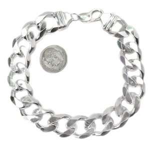  Sterling Silver Curb Mens Bracelet 15mm Jewelry