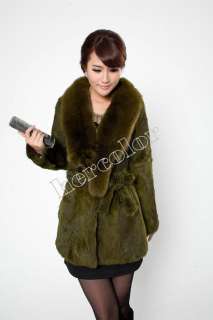 New Womens Luxury Fox Fur Collar Rabbit Coat Winter Fashion Warm 