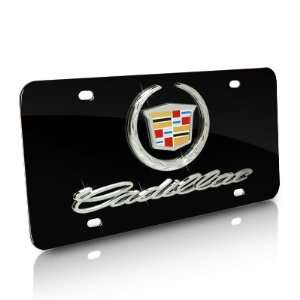  Cadillac Logo and Name on Black Metal License Plate 