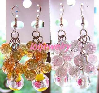 wholesale 50pairs flower inside glass bead earrings NEW  