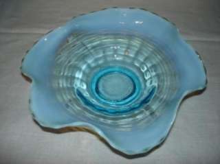 Blue Opalescent Ruffled Bowl Panel Block Optic  
