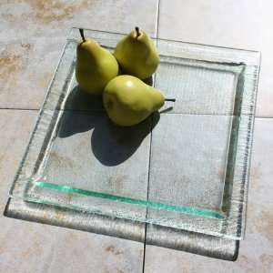  Venetian Cast Glass Square Platter   Rafia Edge Series 