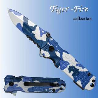 Blue Camo Handle Spring Assisted Opening Pocket Knife  