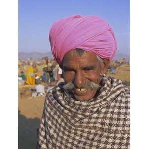  Portrait of a Man in a Colourful Pink Turban, Pushkar 