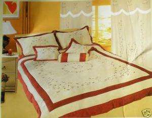 7p Burgundy Micro Suede ribbon emb comforter bed set  