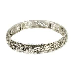    Silver Tone Base Metal Lace Bangle Stretch Bracelet, 7.5 Jewelry