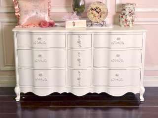 Shabby Cottage Chic White Rose 9 Drawer Dresser French Vintage Style 