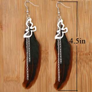 wholesale feather dangle earring lot 6 pair blk white grey fit costume 
