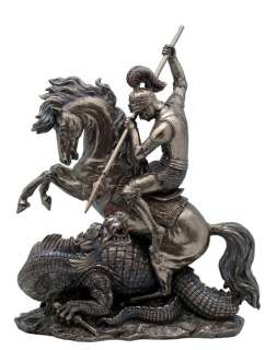 ST GEORGE SLAYING THE DRAGON II Statue Sculpture Bronze  