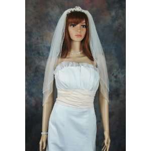   Ivory Fingertip Length Pearl Beaded Trim Bridal Wedding Veil Beauty