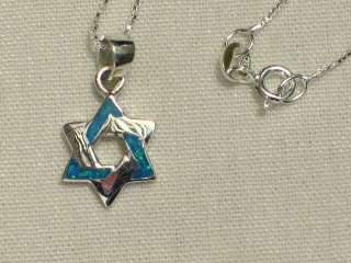Star of David Blue Opal Pendant Necklace & 925 Silver Magen Israel 