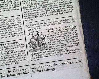 Rare 1780 GLASGOW SCOTLAND Revolutionary War Newspaper  
