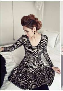 Korea New Style Women slim zebra stripe fashion dress  