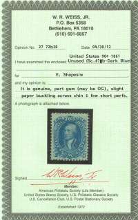 US stamp#72B 90c Dark Blue Washington 1861 66 MH/OG stamp $4,000 