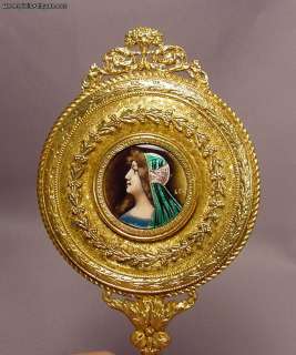 Beautiful Antique French Enamel Gilt Bronze Mirror  