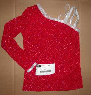 NWT One Sleeve Glitter Holiday Top Silver Red Slinky Tri Cami Strap 