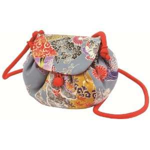  Crysanthemum Blue Japanese Kimono Fuwafuwa Strap Bag 