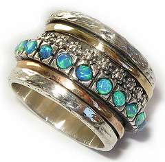 Gold 14k Silver Bridal Wedding Ring Turquoise Opal Sz 7  