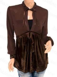  Elegant Sheer Velvet Long Sleeves Top Shirt Blouse S/M 