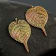 Rainbow Oyster SHELL EARRINGS Buddha Bodhi Tree Leaves Design CARVING 