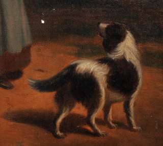   Lacroix Antique Oil Painting Woman Child & Dog Scene Genre 1850  