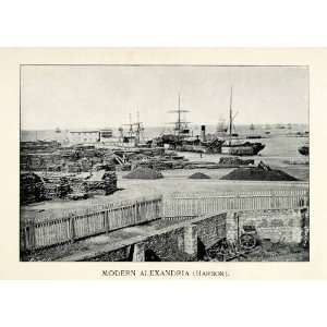 1897 Print Alexandria Egypt Harbor Ships Port Sailing Ocean Coast 