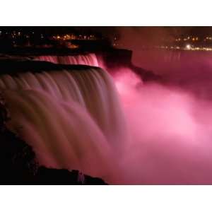  Red Lights Illuminate the American Falls in Niagara Falls 