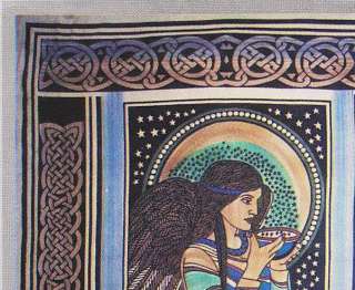   FULL AQUA&BROWN CELTIC PEACE ANGEL TAPESTRY THROW COVERLET BEDSPREAD