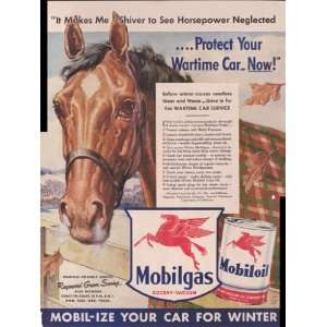 Mobilgas Protect Your Car Now War Effort Horse 1942 Original Vintage 