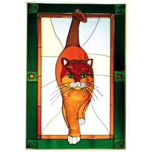 Cat (Orange Tabby) Art Glass Panel Wall Window Hanging Suncatcher 20 x 