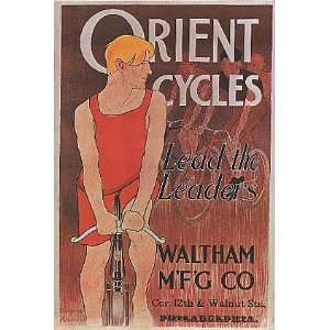 ORIENT WALTHAM MAN RIDING A BICYCLE BIKE CYCLES SMALL VINTAGE POSTER 