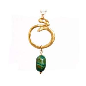  Yellow Gold Tribal Snake Necklace with Large Semi Precious 