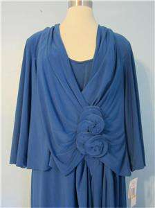 16W Alex Evenings Dusty Royal Blue Mock 2 Pc Embellished Draped Dress 