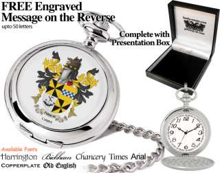 Coat of Arms Family Crest Surname Pocket Watch FREE MSG  