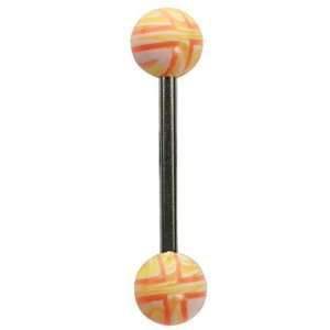  14G 5/8 UV Orange Striped Balls Straight Barbell Jewelry