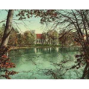 Vintage Travel Poster   The chapel from across the lake Vassar College 