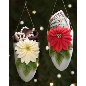  Red and White Poinsettia Vase Ornaments, Ibis and Orchid 