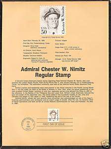 1869 ADMIRAL CHESTER W. NIMITZ 1985 Souvenir Page  