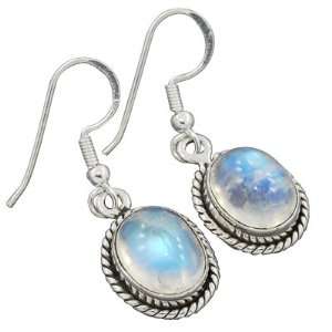   Silver Natural Rainbow Moonstone Gemstone Dangle Earrings Jewelry